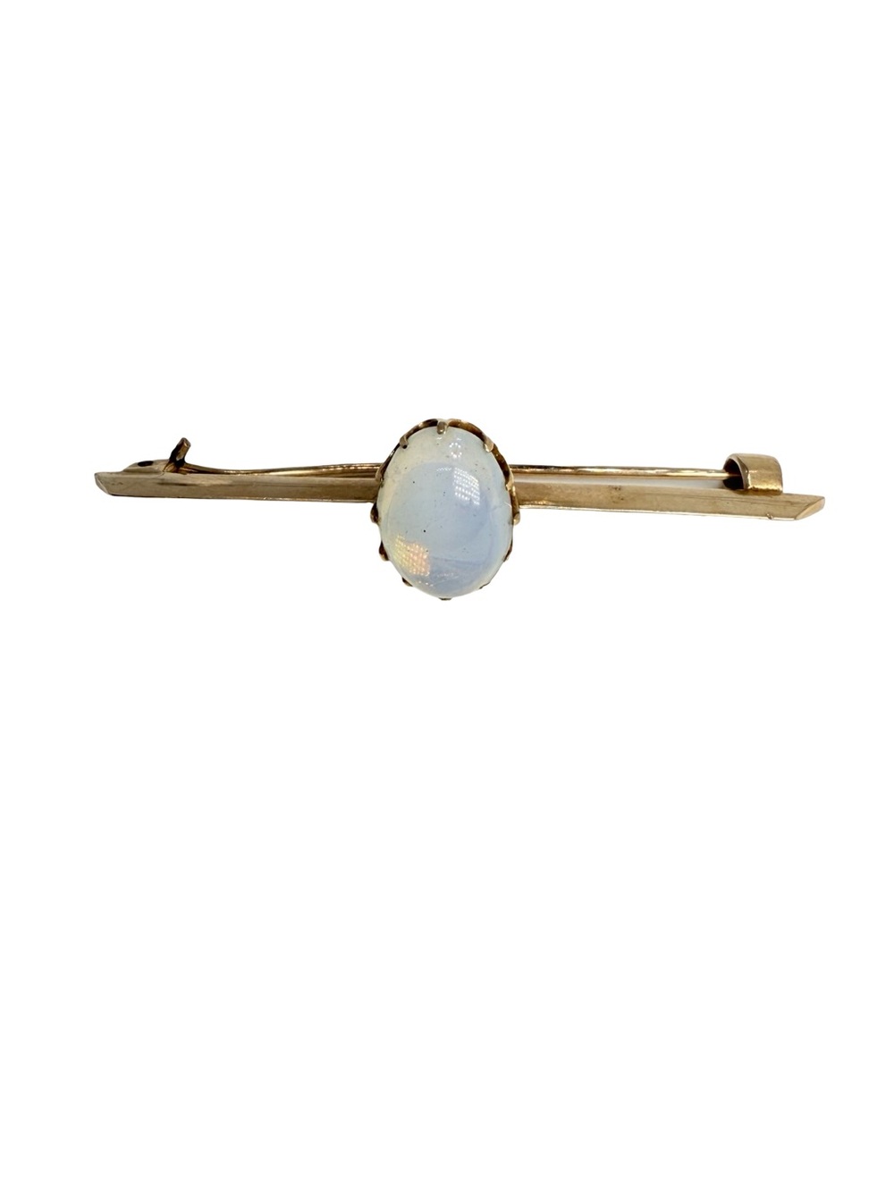 Vintage 14K Gold Blue Chalcedony Bar Brooch Pin 3.9g